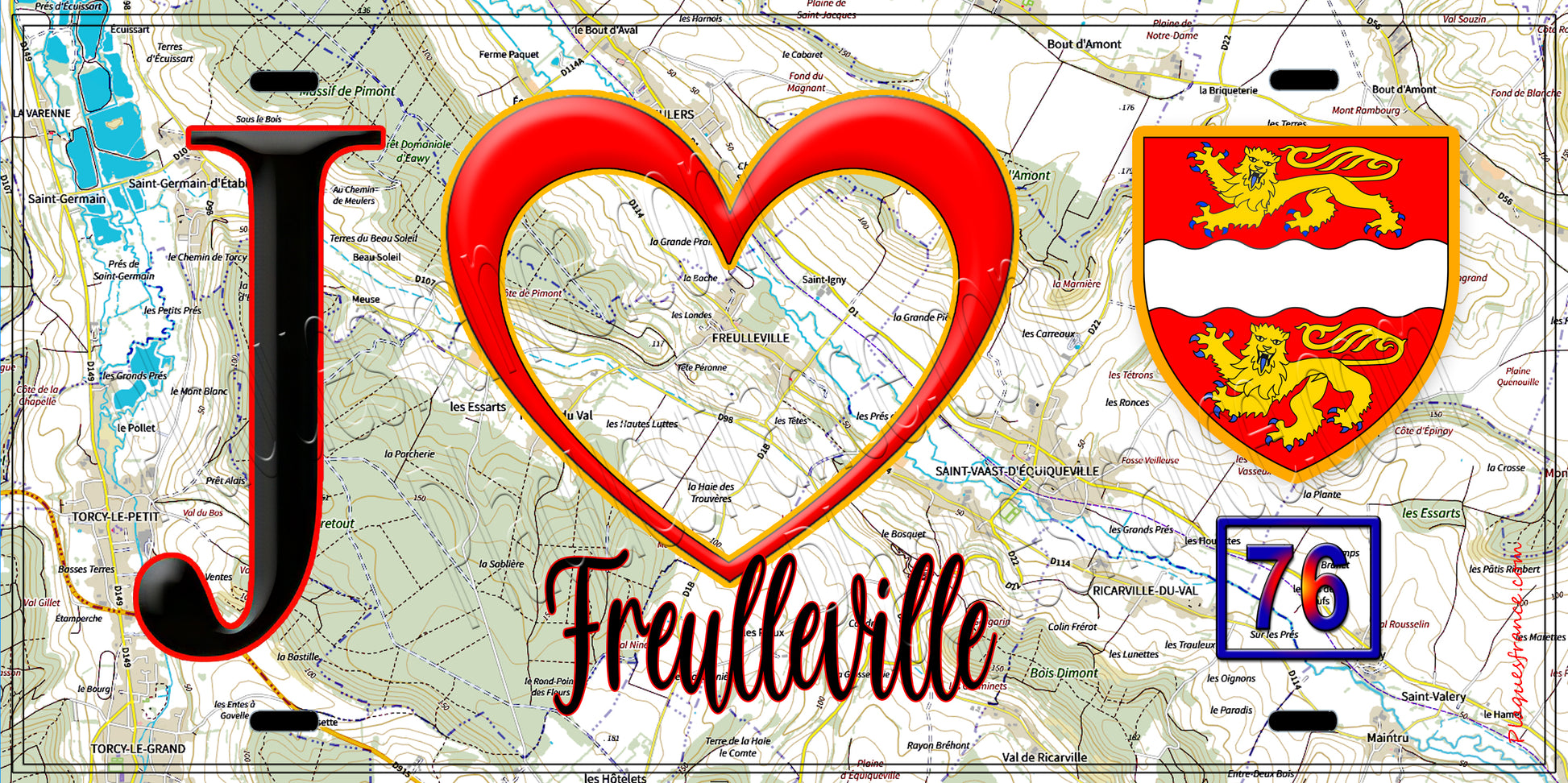 Plaque métal décorative  J' ❤️ Freulleville, Seine Maritime (76)