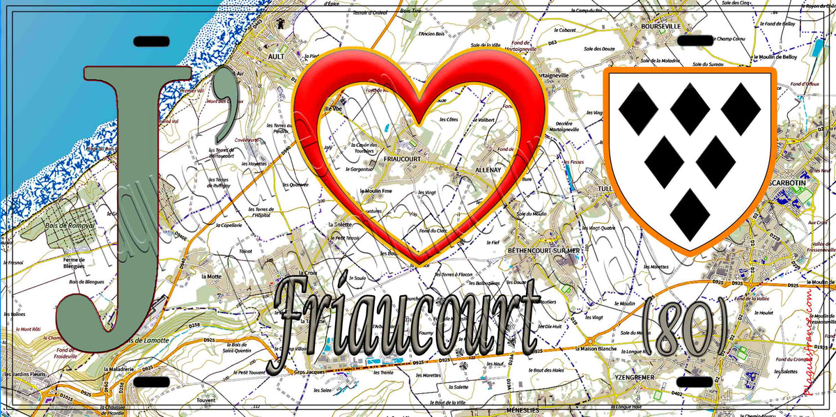 Plaque métal décorative 15X30 J' ❤️ Friaucourt, Somme (80) géo