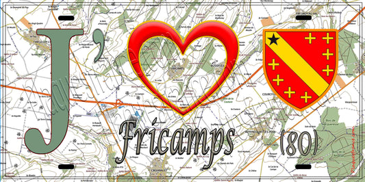 Plaque métal décorative 15X30 J' ❤️ Fricamps, Somme (80) geo