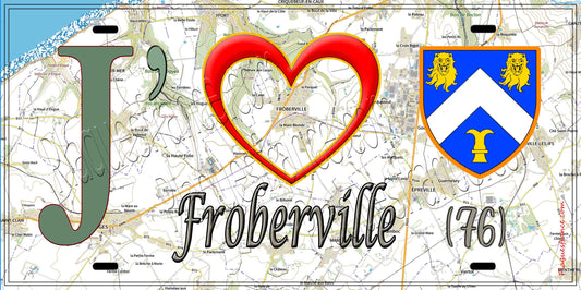 Plaque métal décorative 15X30 J' ❤️ Froberville, Seine Maritime (76) geo