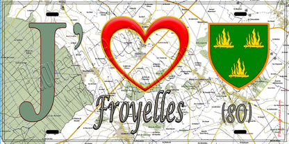 Plaque métal décorative 15X30 J' ❤️ il love Froyelles, Somme (80)