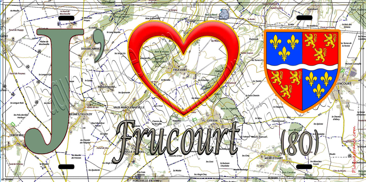 Plaque métal décorative 15X30 J' ❤️ Frucourt, Somme (80) geo