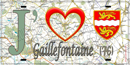 Plaque métal décorative 15X30 J' ❤️ Gaillefontaine, Seine Maritime (76) géo