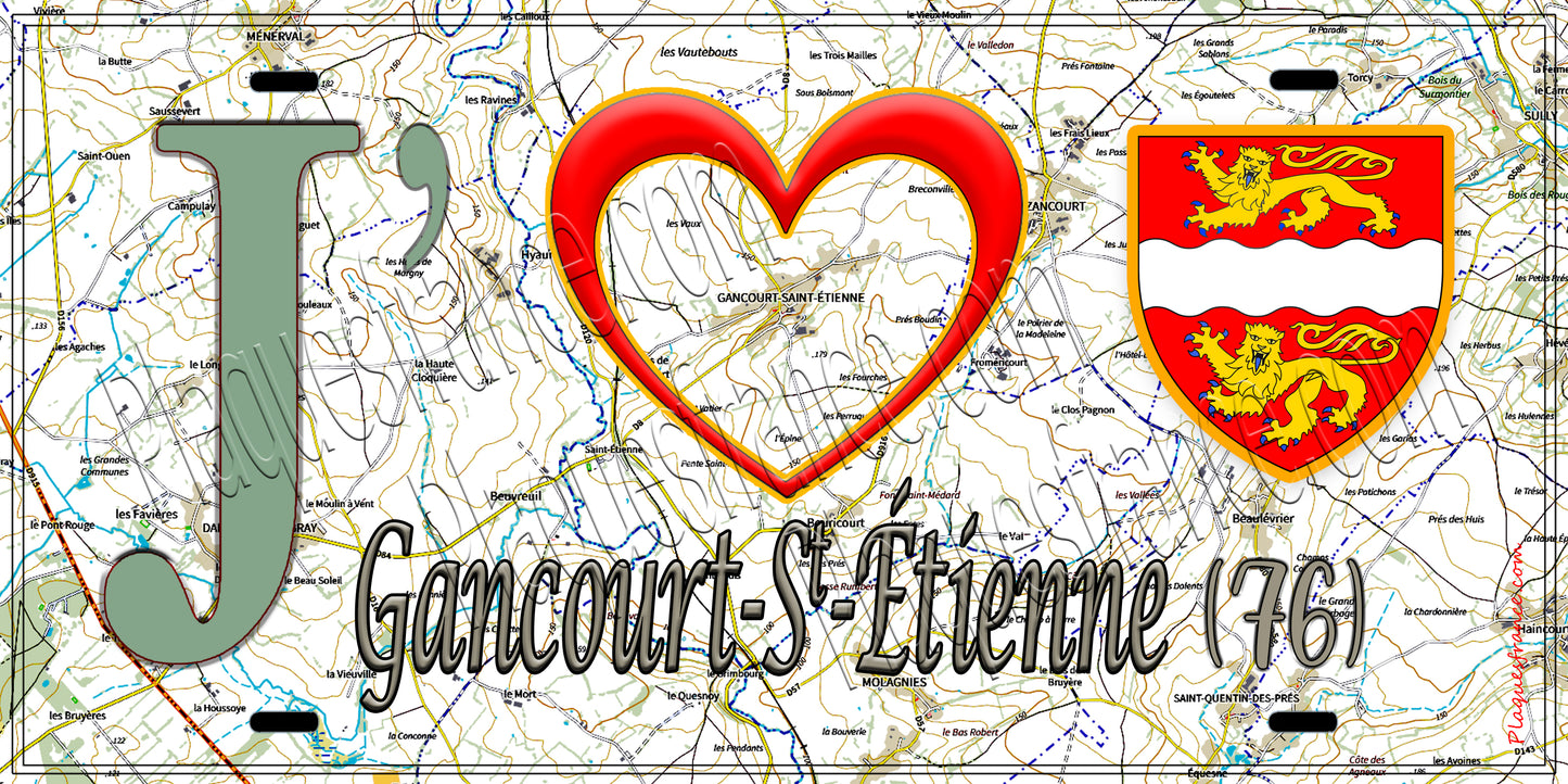 Plaque métal décorative 15X30 J' ❤️ Gancourt-Saint-Étienne, Seine Maritime (76) géo