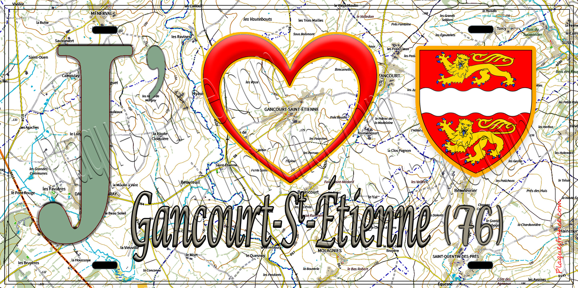 Plaque métal décorative 15X30 J' ❤️ Gancourt-Saint-Étienne, Seine Maritime (76) géo