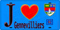 Plaque métal décorative  J' ❤️ Gennevilliers, Hauts de Seine (92) fond bleu