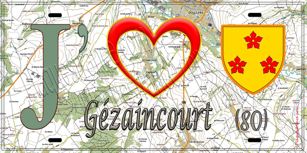 Plaque métal décorative 15X30 J' ❤️ Gézaincourt, Somme (80)