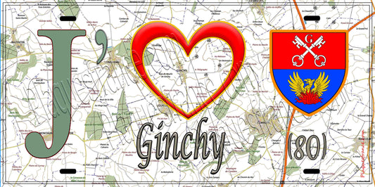Plaque métal décorative 15X30 J' ❤️ Ginchy, Somme (80)