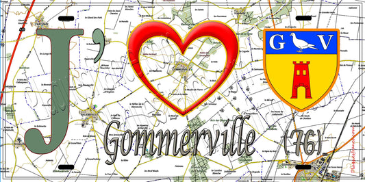 Plaque métal décorative 15X30 J' ❤️ Gommerville, Seine Maritime (76) geo