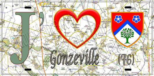 Plaque métal décorative 15X30 J' ❤️ Gonzeville, Seine Maritime (76) géo