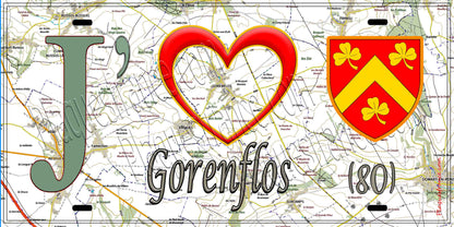 Plaque métal décorative 15X30 J' ❤️ il love Gorenflos, Somme (80) 