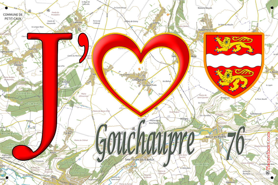 Plaque métal décorative 20x30 J' ❤️ Gouchaupre, Seine Maritime (76)