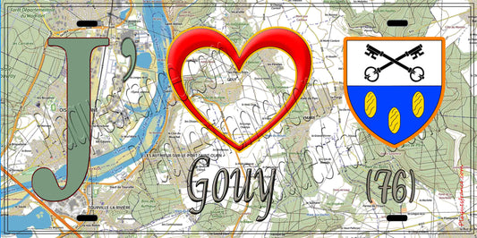 Plaque métal décorative 15X30 J' ❤️ Gouy, Seine Maritime (76) géo