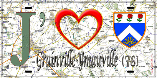 Plaque métal décorative 15X30 J' ❤️ Grainville-Ymauville, Seine Maritime (76) geo