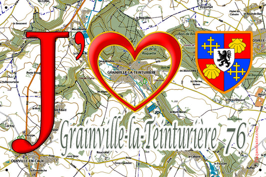 Plaque métal décorative 20 cm x 30 cm  J' ❤️ Grainville-la-Teinturière, Seine Maritime (76)