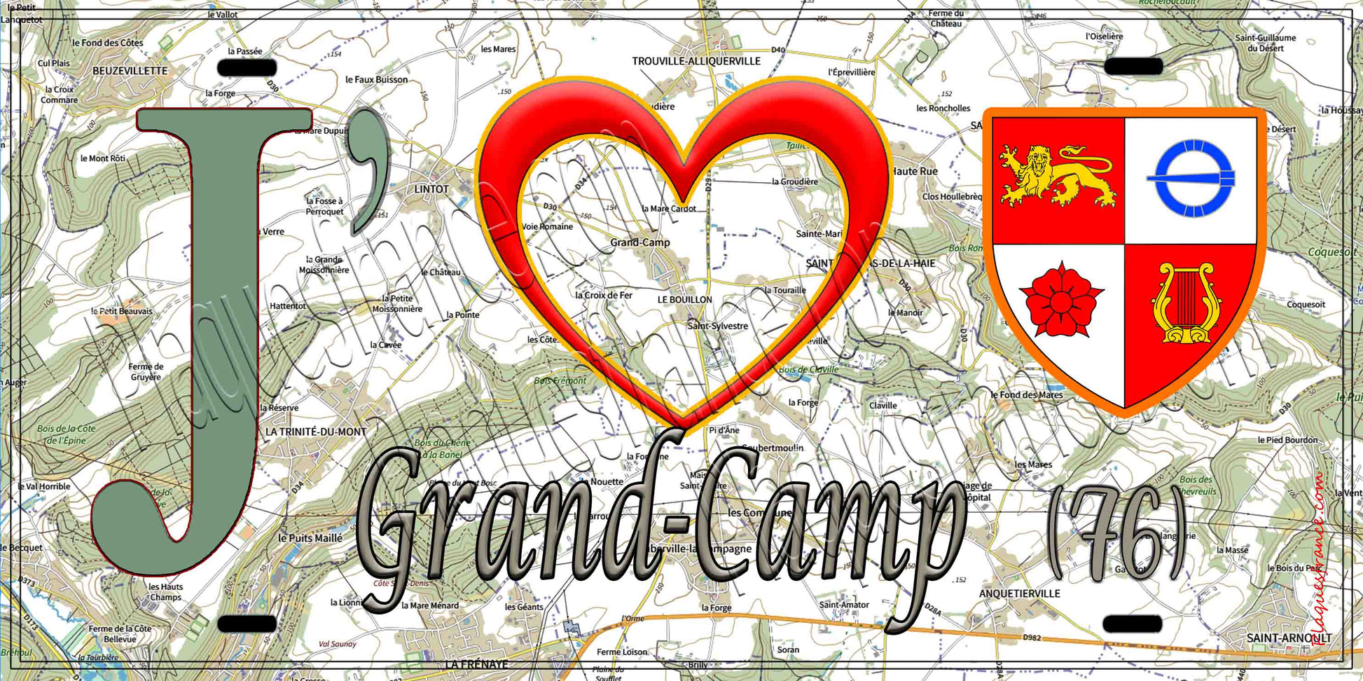 Plaque métal décorative 15X30 J' ❤️ Grand-Camp, Seine Maritime (76) géo