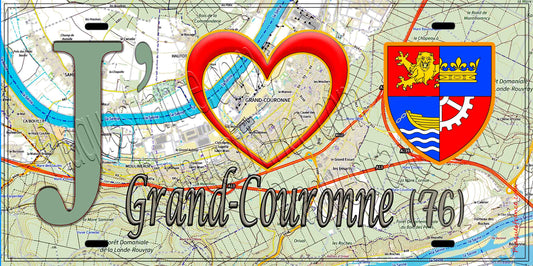 Plaque métal décorative 15X30 J' ❤️ Grand-Couronne, Seine Maritime (76) géo