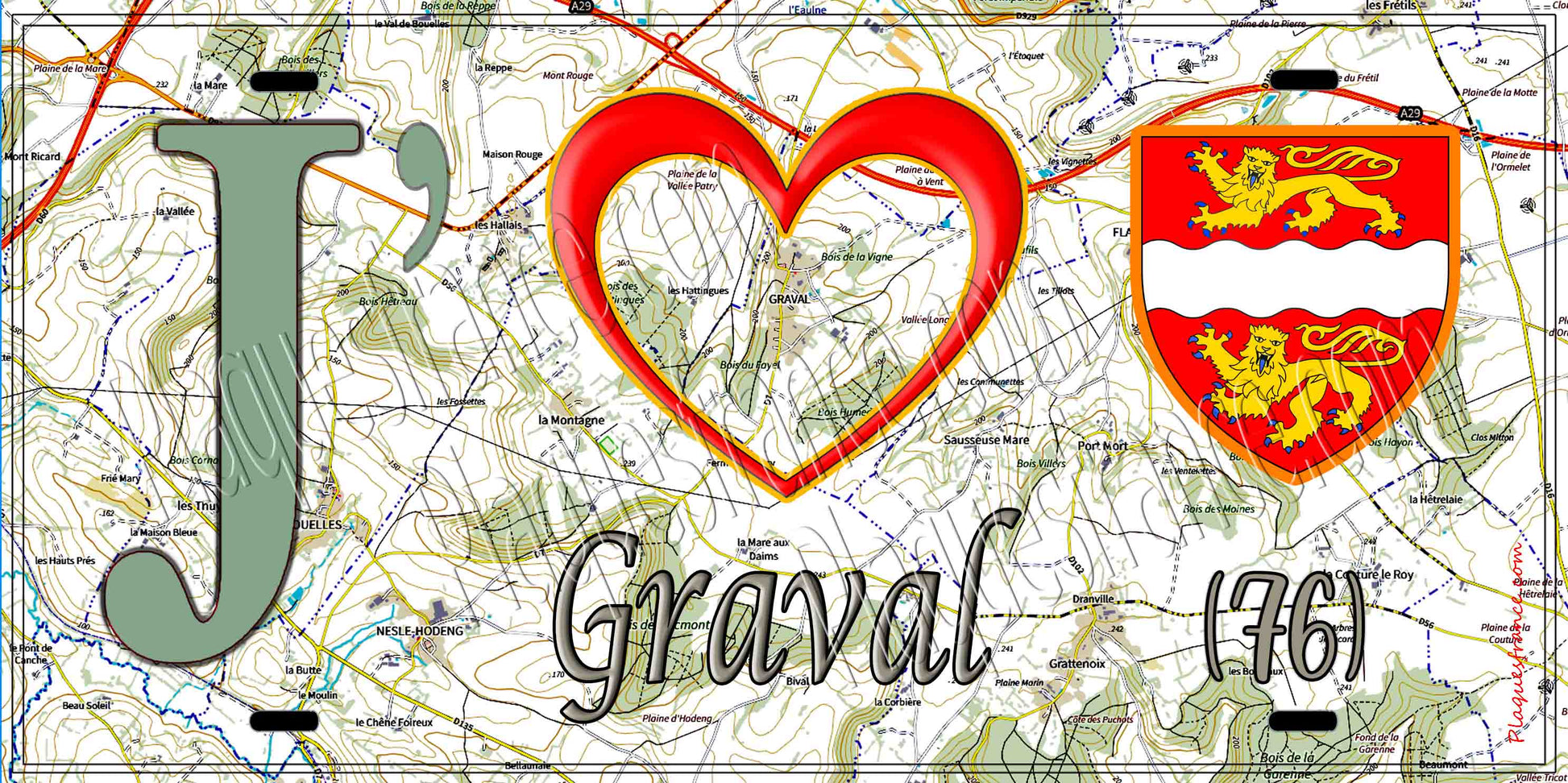 Plaque métal décorative 15X30 J' ❤️ Graval, Seine Maritime (76)