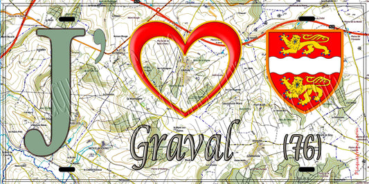 Plaque métal décorative 15X30 J' ❤️ Graval, Seine Maritime (76)