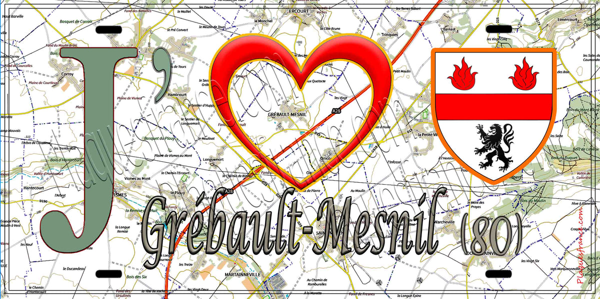 Plaque métal décorative 15X30 J' ❤️Grébault-Mesnil, Somme (80)