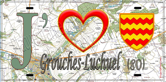 Plaque métal décorative 15X30 J' ❤️ Grouches-Luchuel, Somme (80)
