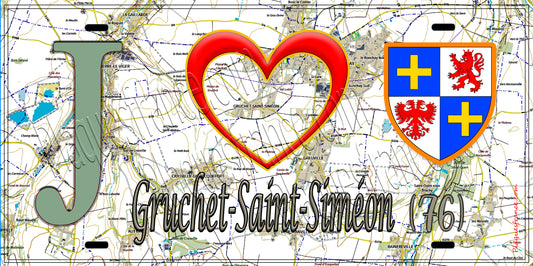 Plaque métal décorative 15x30 J' ❤️ Gruchet-Saint-Siméon, Seine Maritime (76) géo