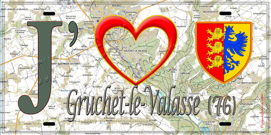 Plaque métal décorative 15X30 J' ❤️ Gruchet-le-Valasse, Seine Maritime (76) geo