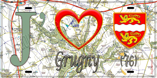 Plaque métal décorative 15X30 J' ❤️ Grugny, Seine Maritime (76) géo