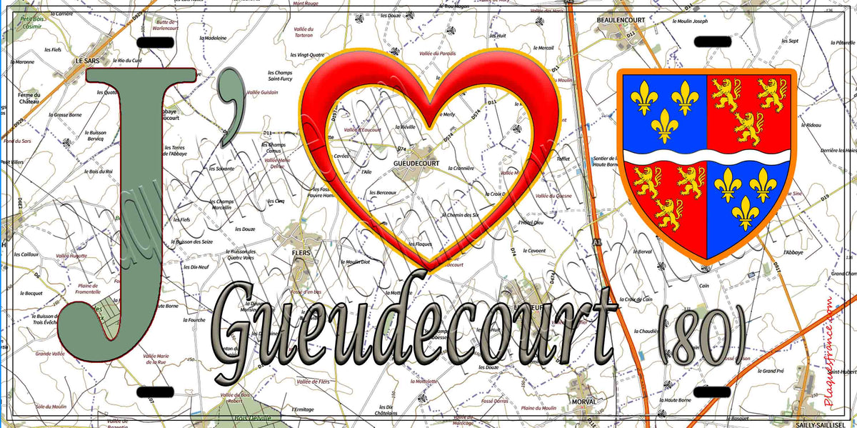 Plaque métal décorative 15X30 J' ❤️ Gueudecourt, Somme (80)