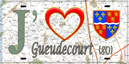Plaque métal décorative 15X30 J' ❤️ Gueudecourt, Somme (80)