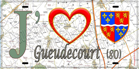 Plaque métal décorative 15X30 J' ❤️ Gueudecourt, Somme (80)