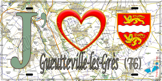 Plaque métal décorative 15X30 J' ❤️ Gueutteville-les-Grès, Seine Maritime (76) géo