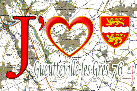Plaque métal décorative 20 cm X 30 cm J' ❤️ Gueutteville-les-Grès, Seine Maritime (76)