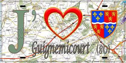 Plaque métal décorative 15X30 J' ❤️ Guignemicourt, Somme (80) géo