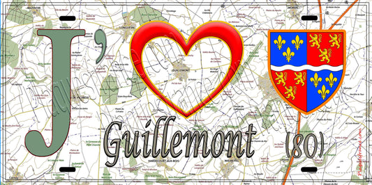 Plaque métal décorative 15X30 J' ❤️ Guillemont, Somme (80)