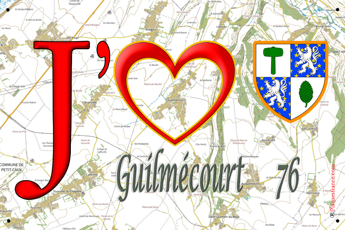 Plaque métal décorative 20x30 J' ❤️ Guilmécourt, Seine Maritime (76)
