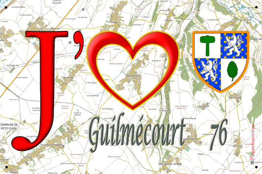 Plaque métal décorative 20x30 J' ❤️ Guilmécourt, Seine Maritime (76)