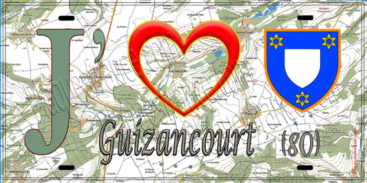 Plaque métal décorative 15X30 J' ❤️ Guizancourt, Somme (80) geo