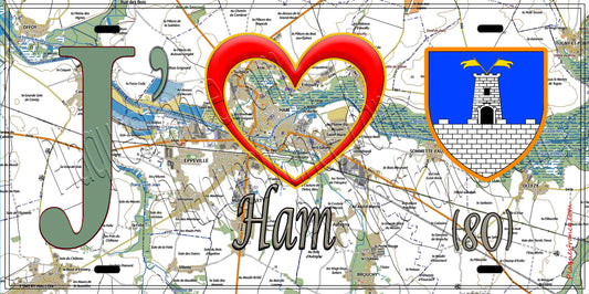 Plaque métal décorative 15X30 J' ❤️ Ham, Somme (80)