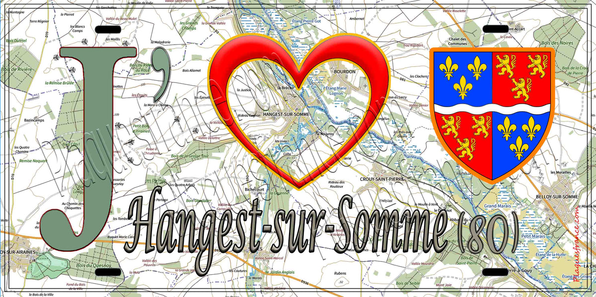 Plaque métal décorative 15X30 J' ❤️ Hangest-sur-Somme, Somme (80) geo