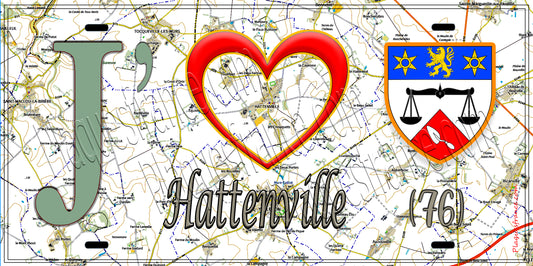 Plaque métal décorative 15X30 J' ❤️ Hattenville, Seine Maritime (76) géo