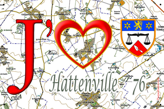 Plaque métal décorative 20 cm  x 30 cm J' ❤️ Hattenville, Seine Maritime (76)