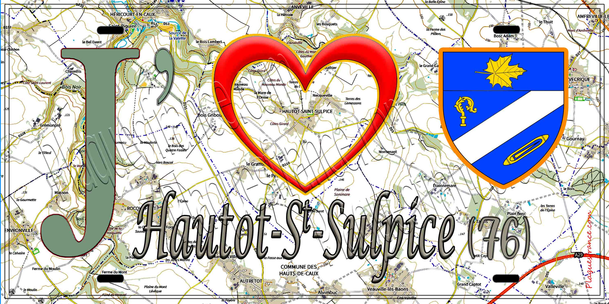 Plaque métal décorative 15X30 J' ❤️ Hautot-Saint-Sulpice , Seine Maritime (76) géo