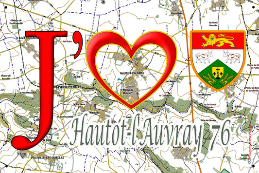 Plaque métal décorative 20 cm x 30 cm  J' ❤️ Hautot-l'Auvray, Seine Maritime (76)