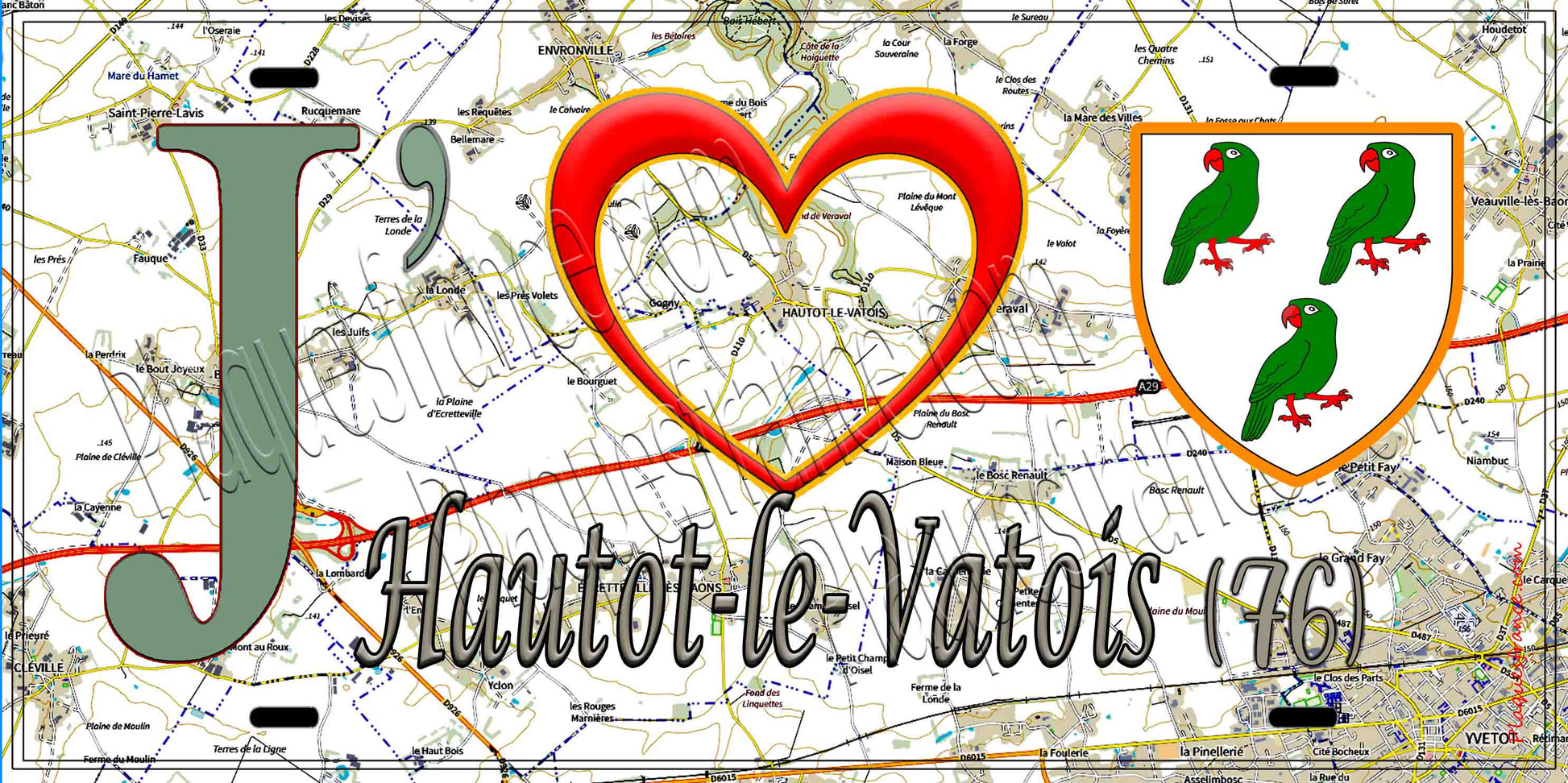 Plaque métal décorative 15X30 J' ❤️ Hautot-le-Vatois, Seine Maritime (76) geo