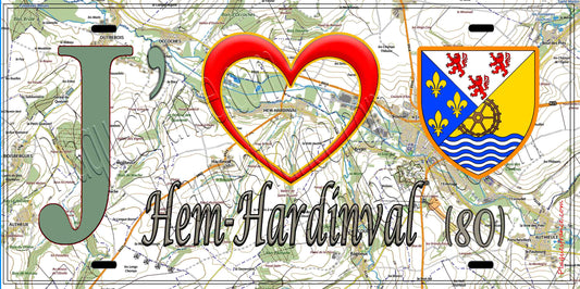 Plaque métal décorative 15X30 J' ❤️ Hem-Hardinval, Somme (80)