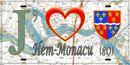 Plaque métal décorative 15X30 J' ❤️ Hem-Monacu, Somme (80)