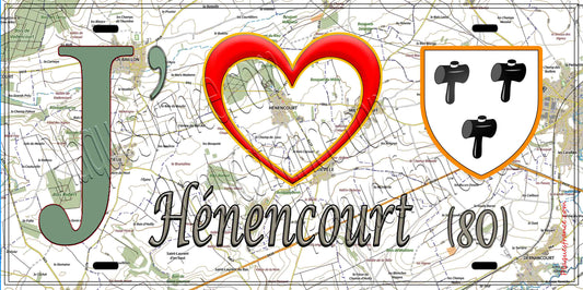 Plaque métal décorative 15X30 J' ❤️ Hénencourt, Somme (80)