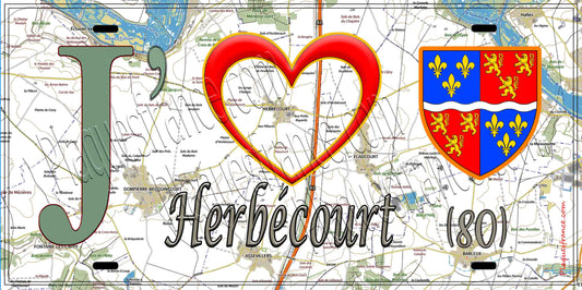 Plaque métal décorative 15X30 J' ❤️ Herbécourt, Somme (80)
