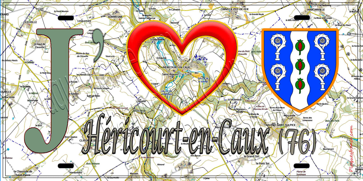Plaque métal décorative 15X30 J' ❤️ Héricourt-en-Caux , Seine Maritime (76) geo